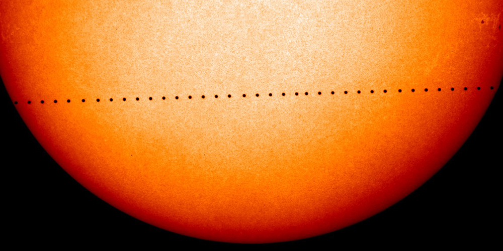 Image of Mercury Transit from 2016 - dots in path across sun