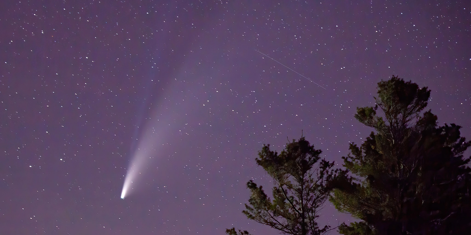 Image of comet NEOWISE over Lake Huron in Greenbush, Michigan