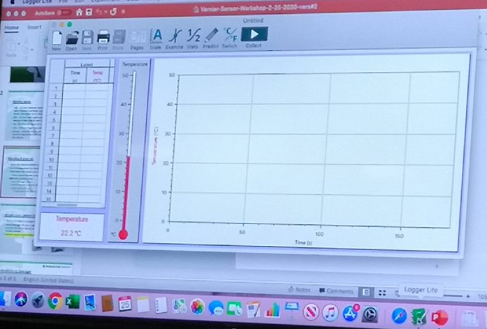 Image of computer showing data collection using Vernier sensor logger software. 